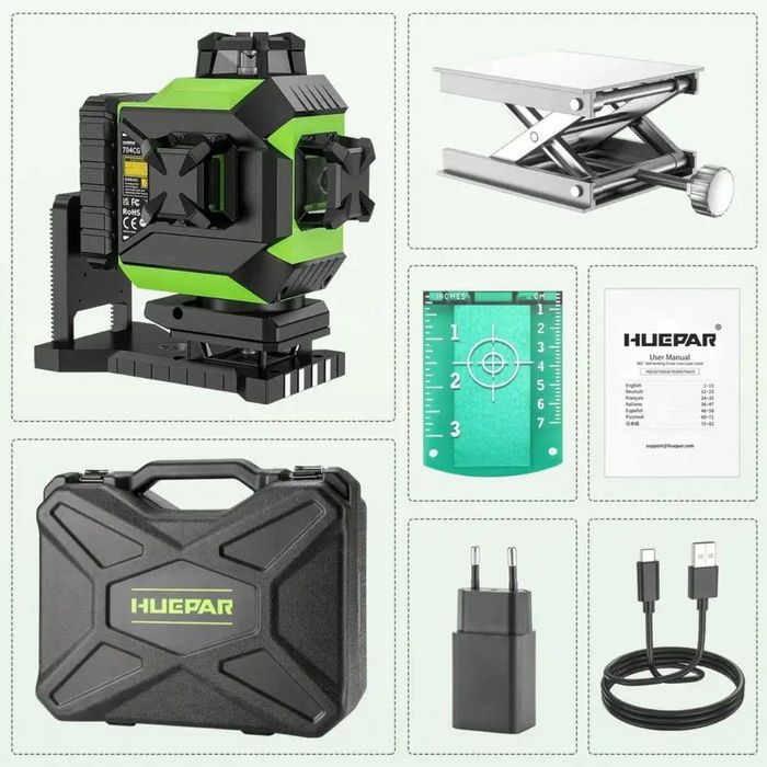 Лазерний рівень нівелір Huepar 704CG 4D PREMIUM 6600мАh