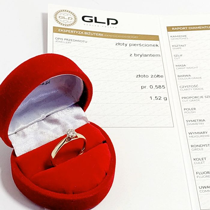 Złoty pierścionek z diamentem 14 k