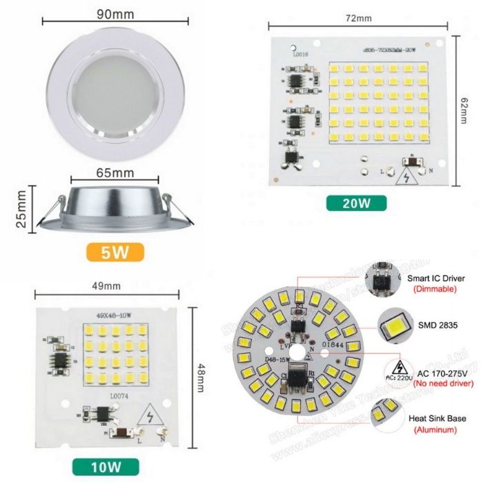 LED Прожектора, LED сборки, светильник врезной потолочный