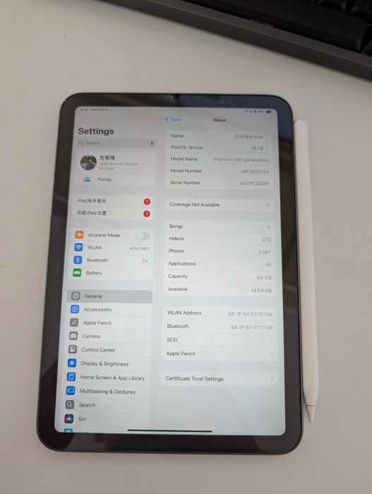 iPad mini 6 64G preto wifi + apple pencil 2