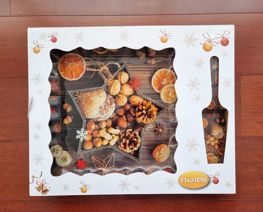 Prato de Natal em vidro com colher de servir Anilar - novo