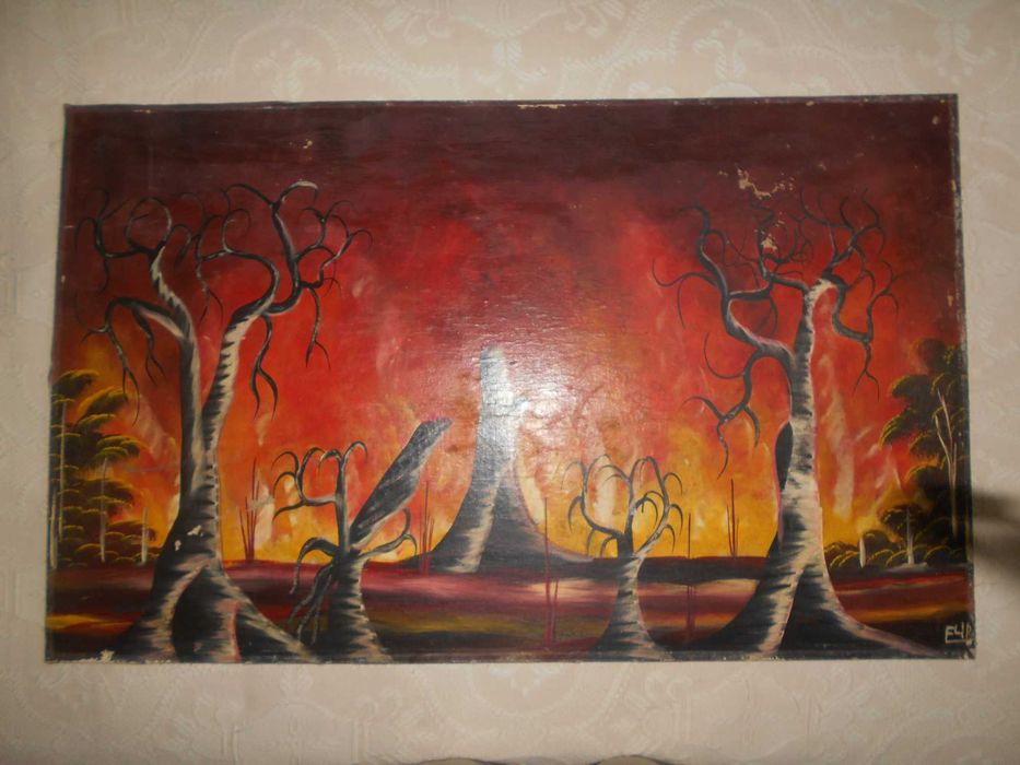 Grande pintura ORIGINAL assinada, representando uma "Queimada".
