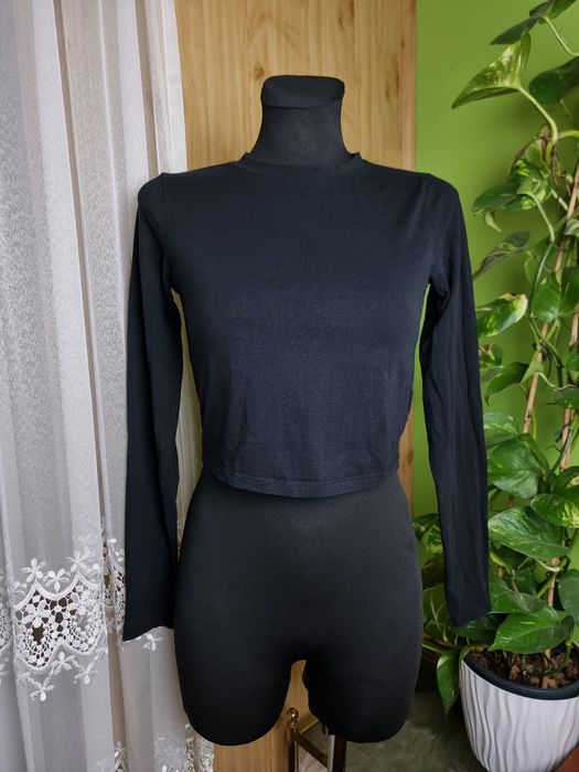 Czarna bluzka longsleeve Basic XS 34 bawełna