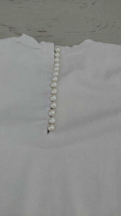 Uroczy sweterek bluzka Savida perełki XS/S złamana biel