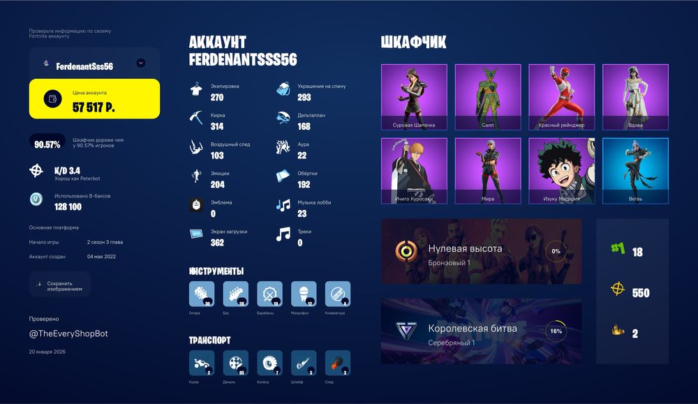 Акаунт фортнайт 271 скін