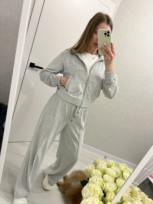 Велюровий костюм hm бавовняний сірий зіп худі zara