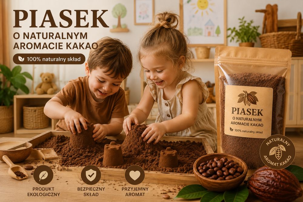 Pachnący Piasek Kinetyczny CZEKOLADA 1kg + Foremka i Łyżeczka | Montessori