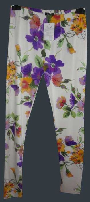 Urocze nowe legginsy białe "Megi Collection" w kwiaty w rozmiarze S + extra gratis