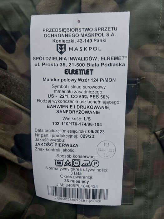 Mundur polowy wzór 124p rozmiar L/S