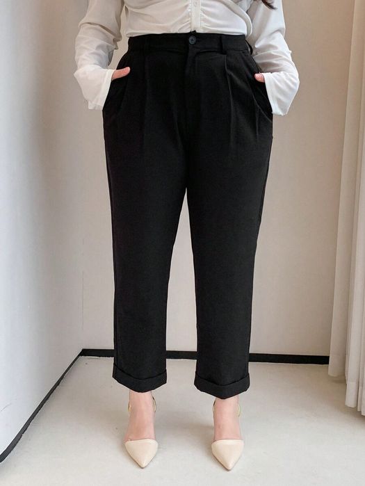 Spodnie Garniturowe Eleganckie Z Podwijanymi Nogawkami Czarne Dazy Xxl