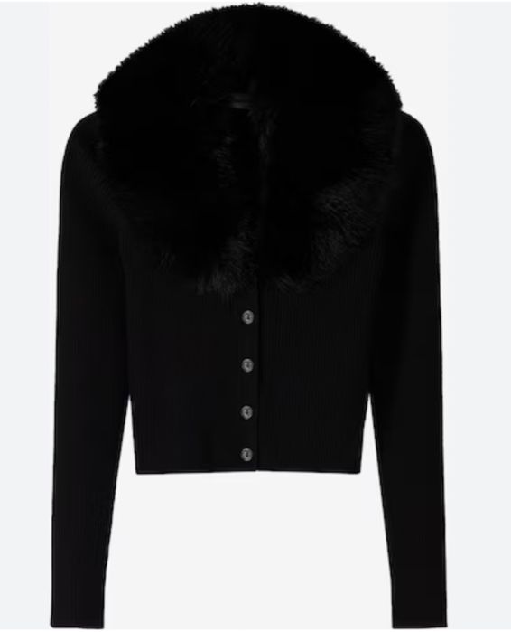 чорна кофта-кардіган із штучним хутром на комірі