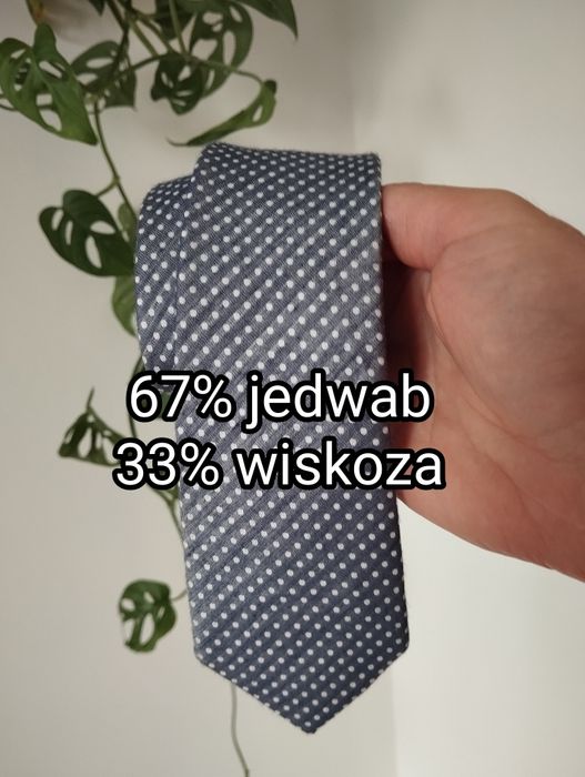 Męski jedwabny krawat 100% silk w groszki, szary, slim Atlas Design