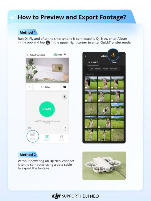 Drone DJI NEO - Drone + bateria (2 disponiveis) e 1 novo selado em caixa