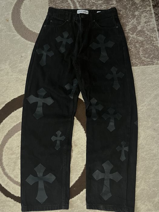 джинси в стилі Chrome Hearts Cross Patch Black Denim.