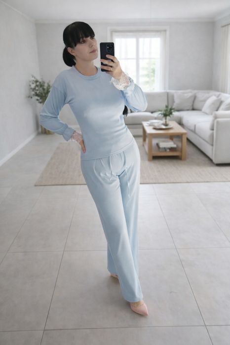 KOMPLET damski prążek -koronka