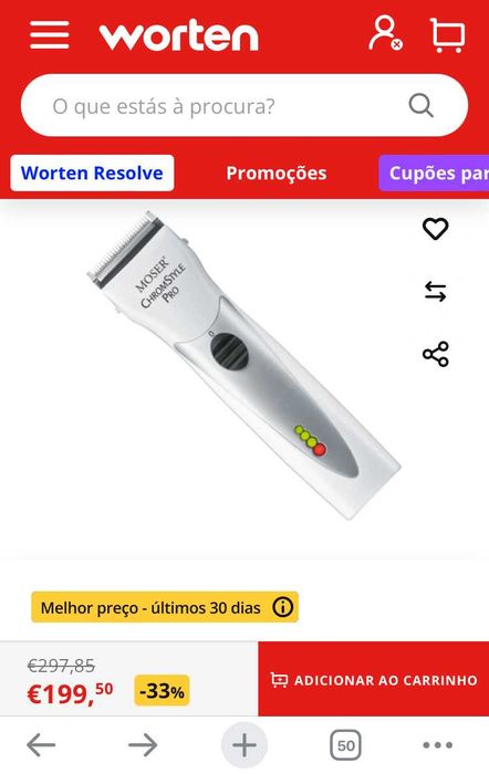 Maquina de Corte Profissional Moser ChromStyle Pro, Apenas 100