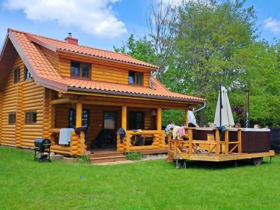 Nowy, Luksusowy, Ogrodzony Domek z Bala, jacuzzi, 50m do jeziora Dargin, plaża, Harsz.