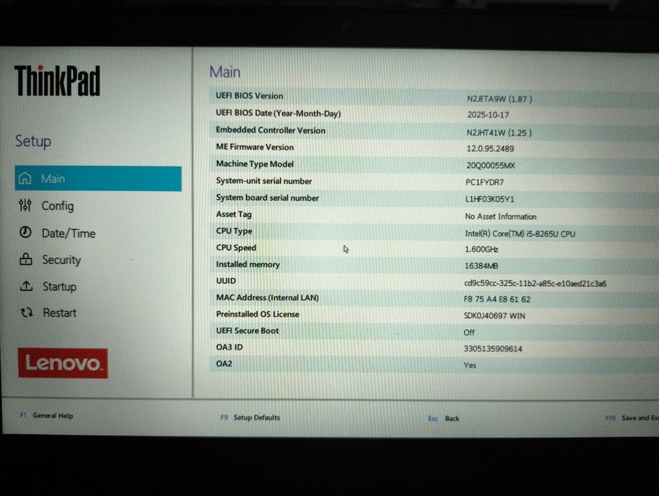 Lenovo thinkpad x390 i5 16gb RAM 256nvme