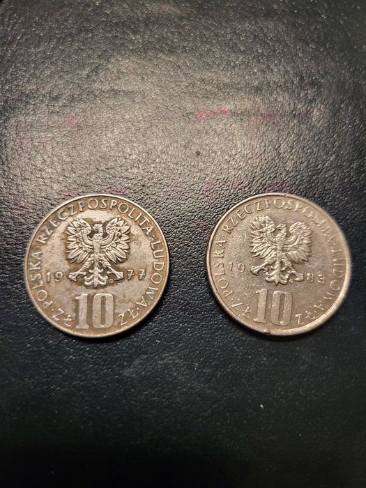 Dwie monety 10 zł B. Prus - 1977 i 1983
