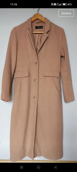 Karmelowy kamelowy beżowy długi płaszcz Reserved rozmiar 36
