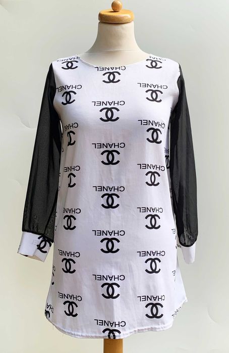 Bluzka Czarna Biała Chanel Logowana S 36 Elegancka