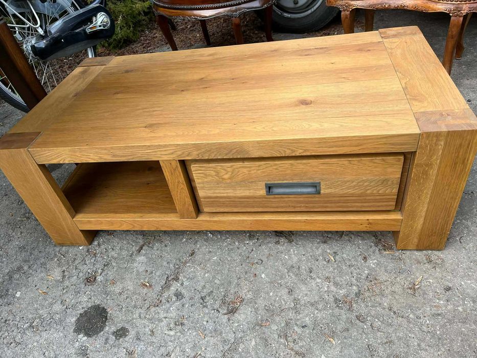 Ława drewniana drewno dębowe naturalne jasna nowoczesna prosta szuflada przesuwna solidna masywna holenderska FV DOWÓZ