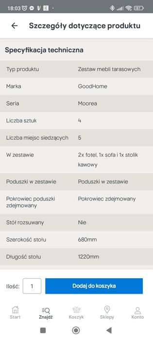 Gotowy Zestaw Mebli Ogrodowych Goodhome Moorea 5-Osobowy