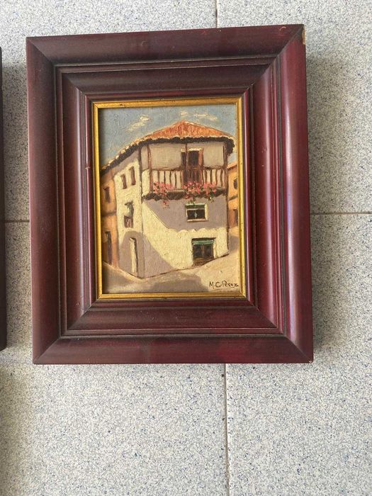 Conjunto de 4 quadros decorativos com pinturas de casario tradicional