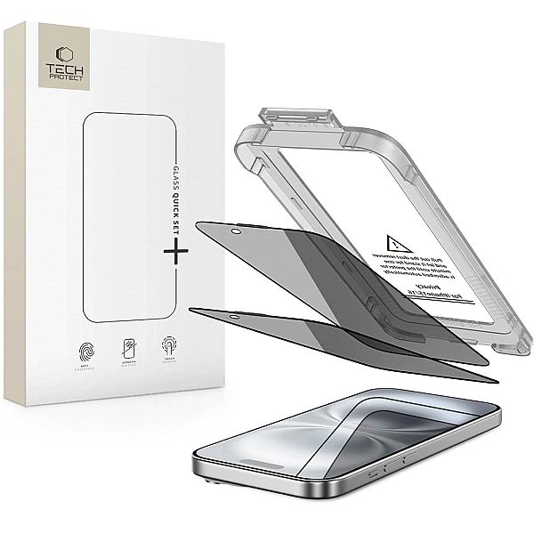 Szkło prywatyzujące Tech-Protect Quick Set Spy+ 2-pack na iPhone 15 /