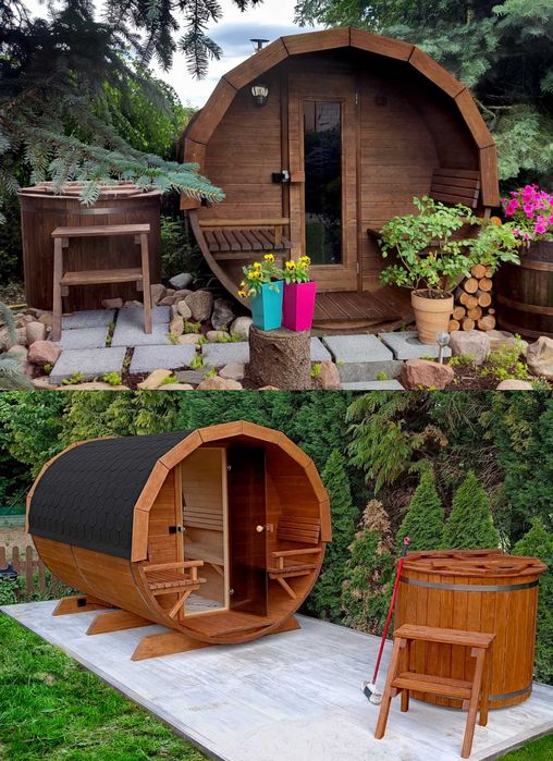 SAUNA Ogrodowa 300 cm + PRZEDSIONEK + GRATIS Beczka 500L + Akcesoria