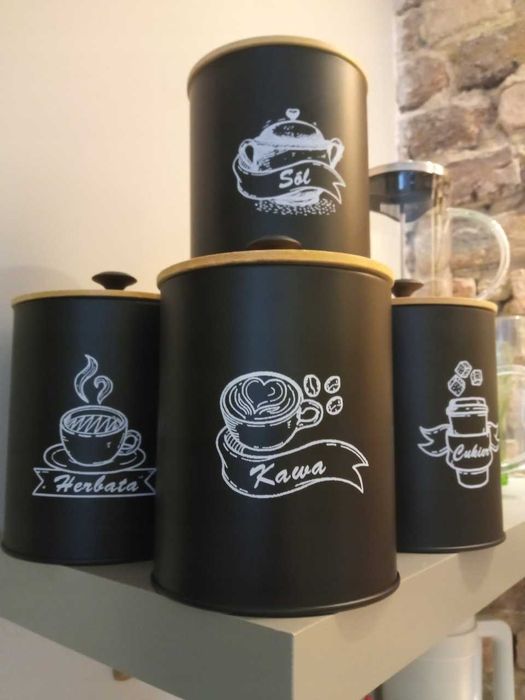 Duże pojemniki kuchenne 4 szt kawa herbata cukier sól