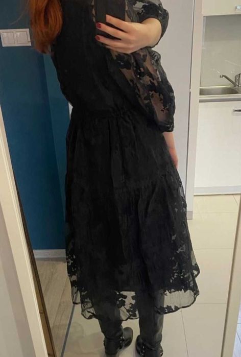 Reserved czarna tiulowa balowa sukienka na wesele na sylwestra