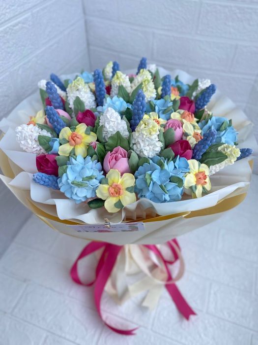 Букеты из зефирных цветов ручной работы