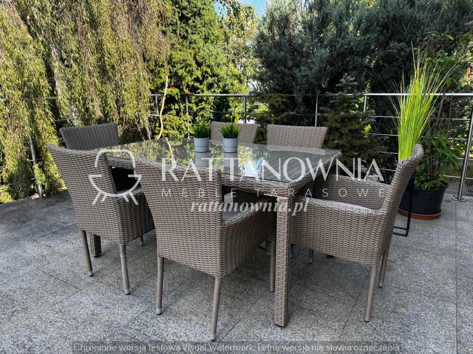 OUTLET! Zestaw Ogrodowy Jadalniany Technorattanowy 6-Osobowy Beżowy