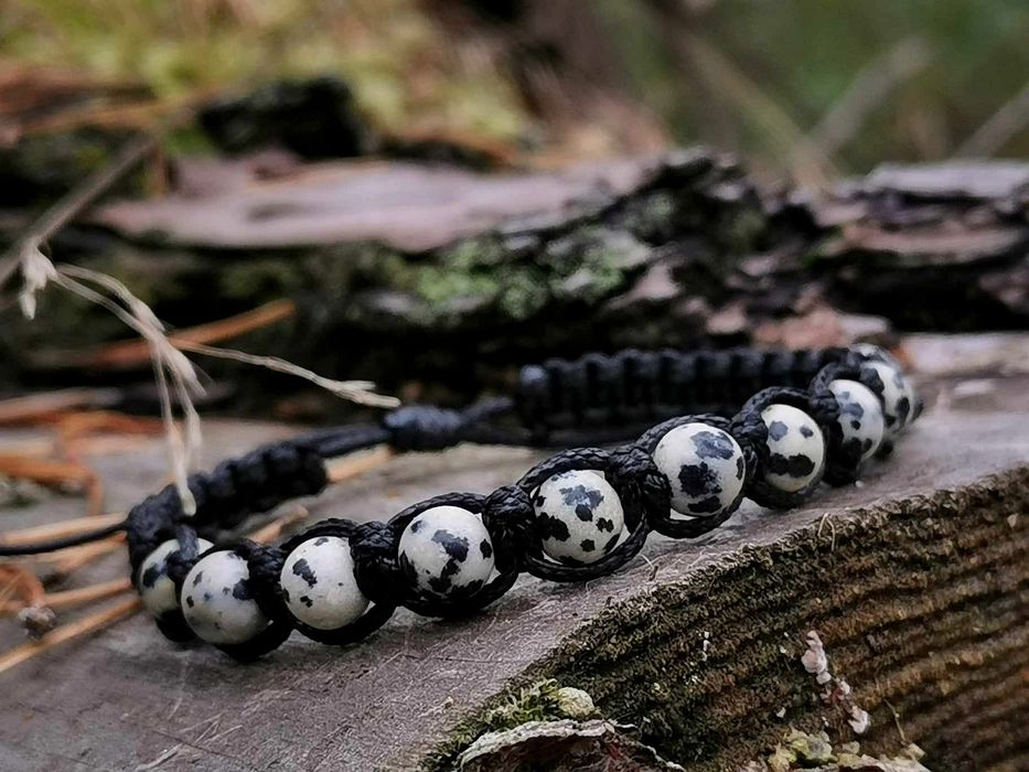Bransoletka kamienie naturalne jaspis dalmatyński różaniec amulet