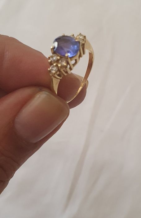 Anel de ouro 14 quilates com Diamante e Tanzanita