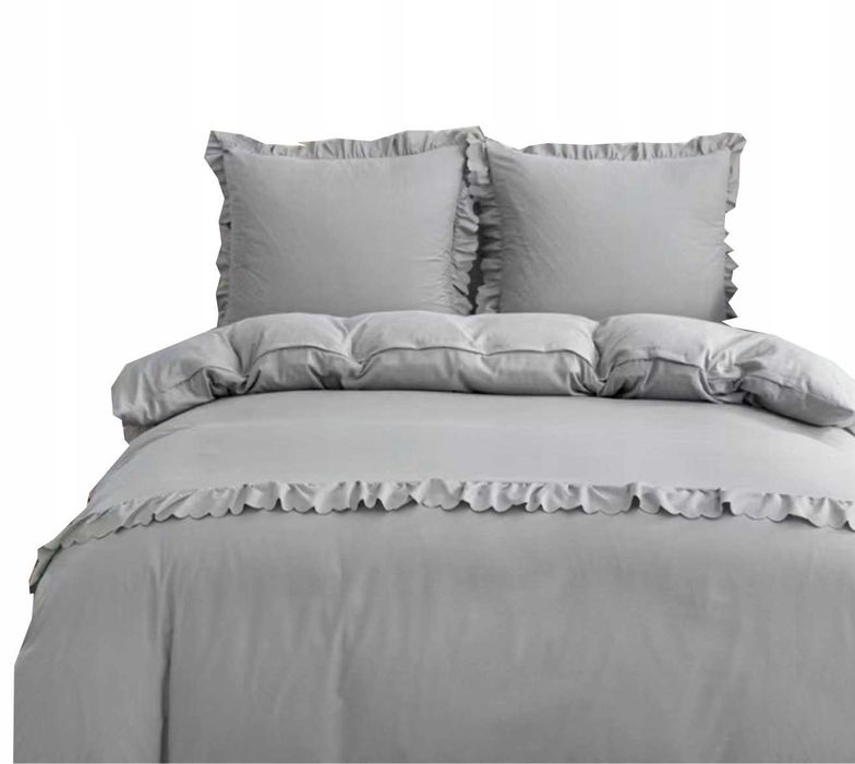 Komplet pościeli 220x200 2x70x80 falbanka mikrofibra szary