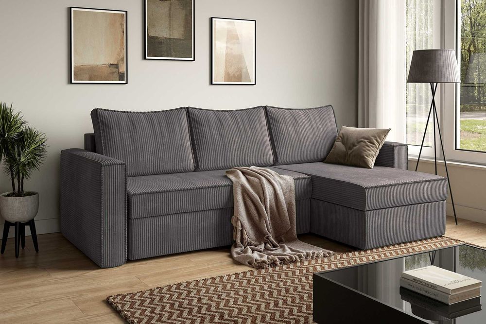 Narożnik Sofia. Sprężyny bonell, 2 pojemniki, sztruks. Szybka dostawa