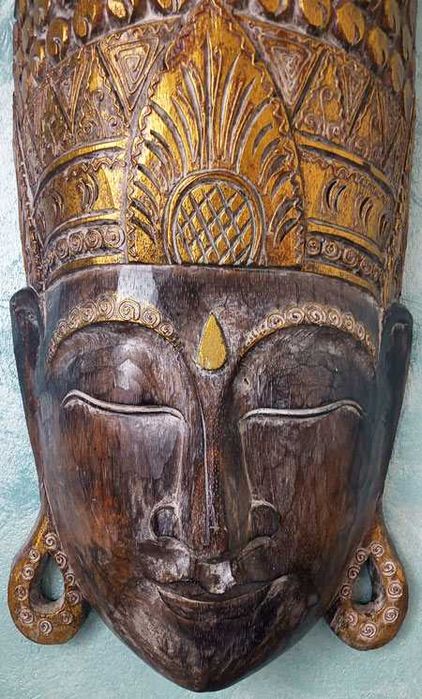 Efektowna Rzeźba, Maska XXL - BUDDA - Drewno, Rękodzieło 80x30cm