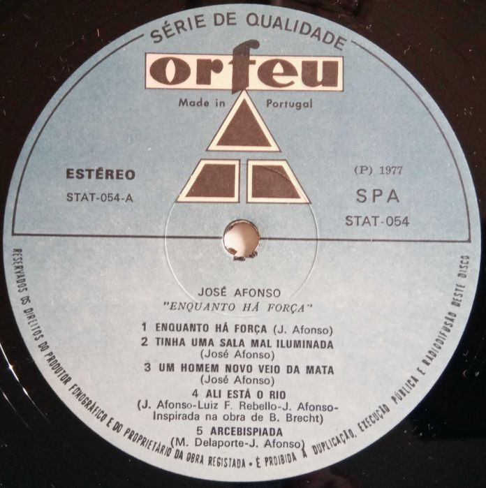 José Afonso	- - - - -		Enquanto Há Força	- - - - -	LP