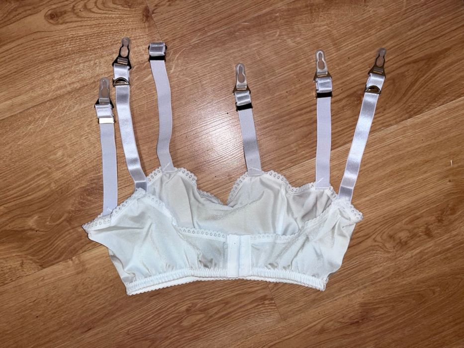 424/ Retro vintage nylon pas do pończoch biały girdle rozmiar S/M