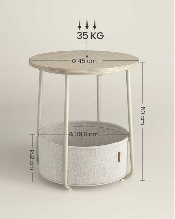 Stolik kawowy z materiałowym koszem ,kremowy