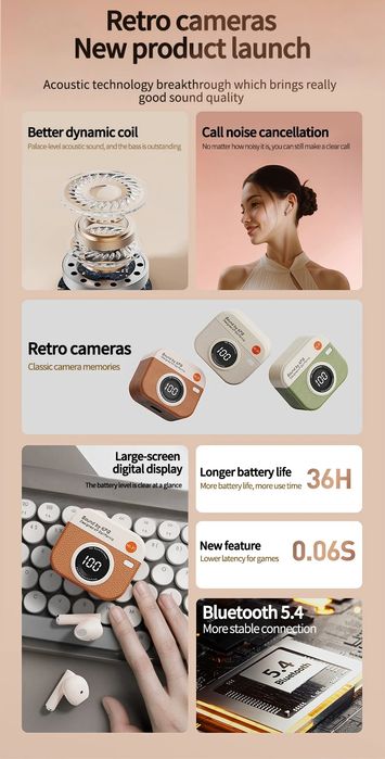 Auriculares bluetooth retro NOVOS!