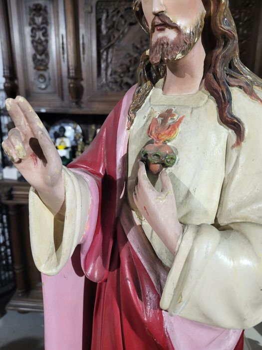 Stara polska figura 85 cm Pan Jezus Najświętsze Serce