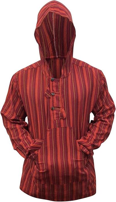 Bluza męska bawełniana z kapturem w paski - brąz - L