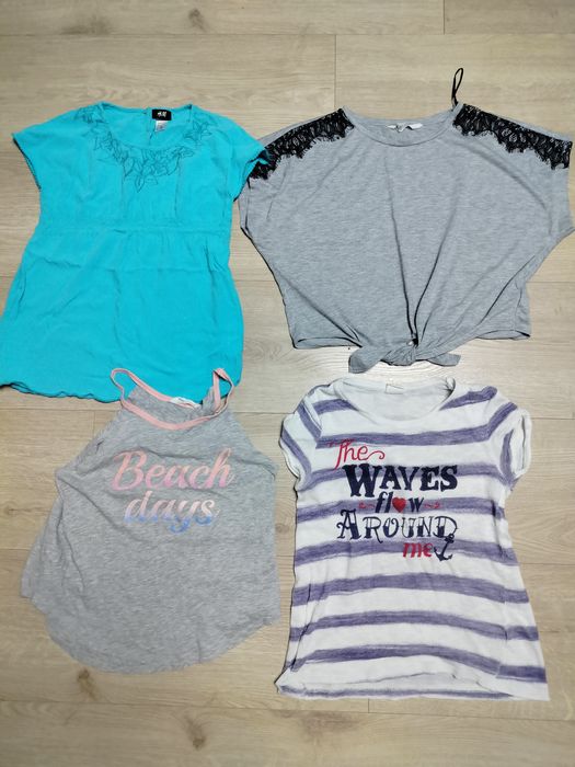Paka bluzek T-shirt dziewczęcy na lato czteropak H&M 158/164
