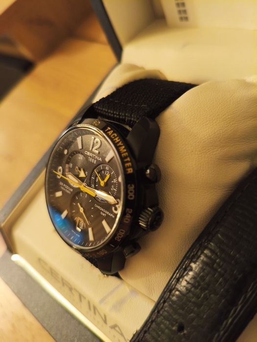 Zegarek Certina DS Podium GMT Chronograph Black PVD | Full Set | Stan Bardzo Dobry Żółte wskazówki!