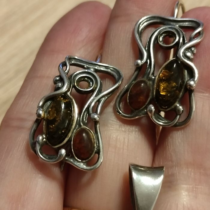 Stary zestaw srebro i bursztynu bałtyckiego