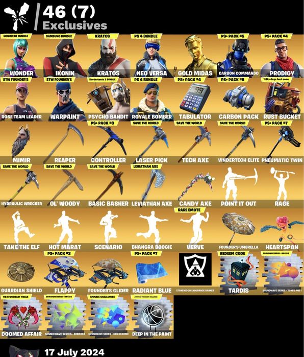 Аккаунт Fortnite / фортнайт. Iconic, Wonder, Neo Versa, Bomber, Kratos