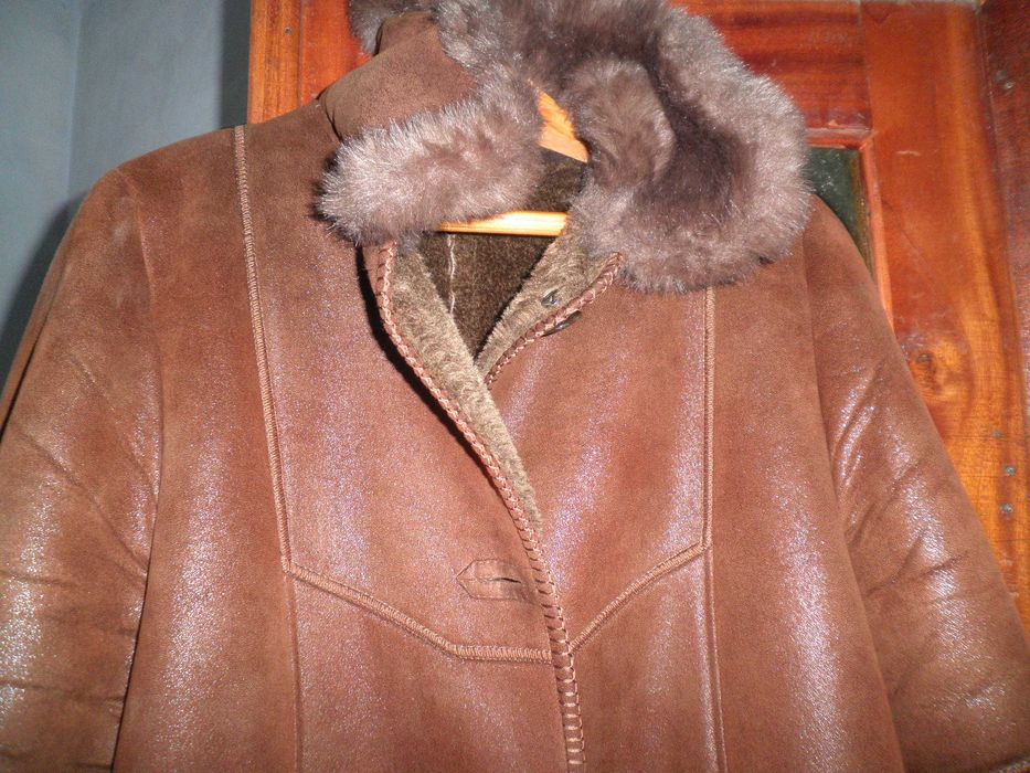 Дубленка женская зимняя долгая Коричневая XXXL (62 размер)